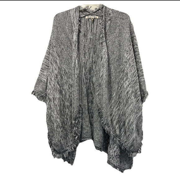 Michael Stars Gray Knit Wrap Poncho Blanket Cape Fringe 100% Cotton One Size OS - Picture 1 of 8